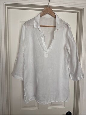 CP Shades 100% linen white tunic top medium